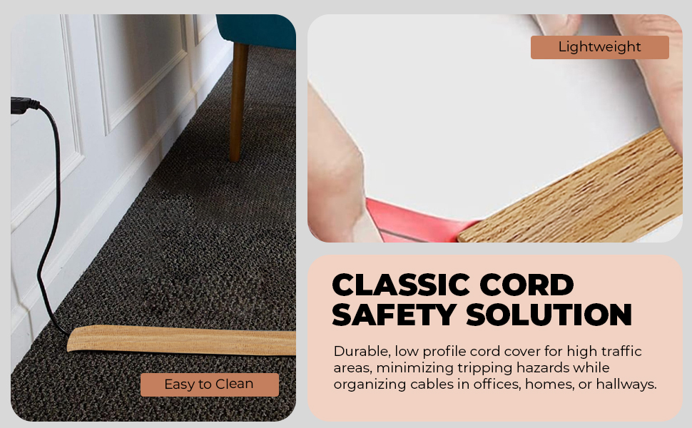 HASTHIP® 6.6ft Floor Cord Cover PVC Rubber Self Adhesive Cable Protector