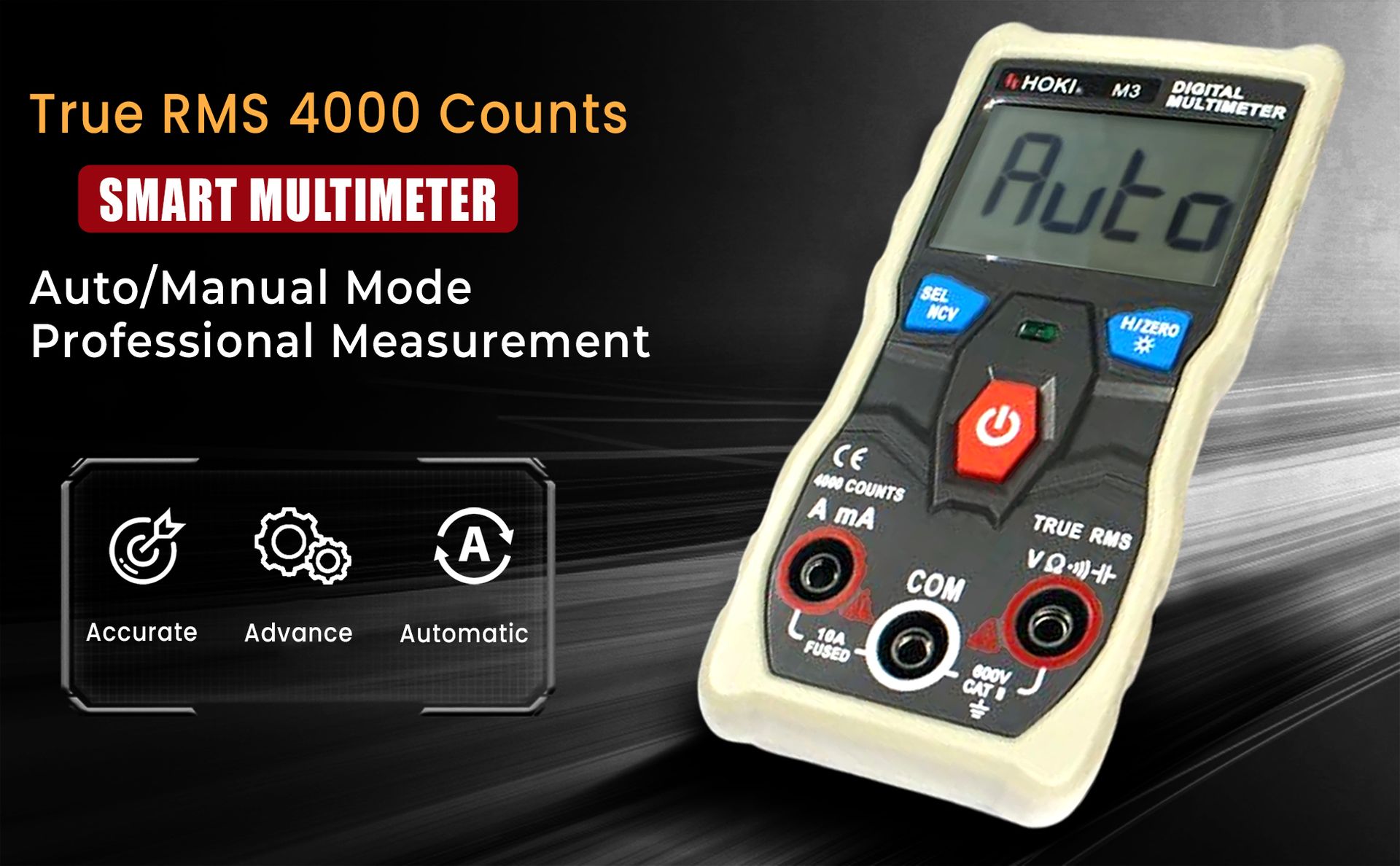 M3 Digital Multimeter, Auto Range Smart Multimeter Digital Multimeter (Black 4000 Counts)