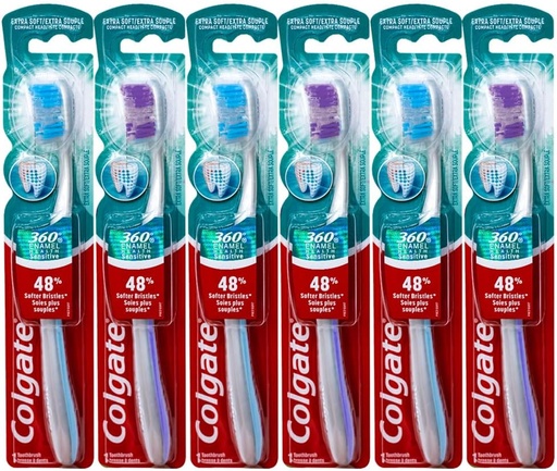 [BRSRMEL3ORYQO2Q7] Colgate 360 Enamel Health Sensitive Toothbrush, Compact Head, Extra Soft - Pack of 6