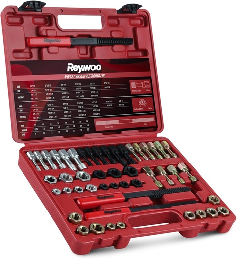 [BRSRAZT4DF7WCC3Z] 49 PC Thread Chaser Set, Metric and SAE Thread Restorer Tool with 22 Taps 24 Dies 3 Thread Files, Master Thread Cleaner Rethreading Kit in UNC UNF Metric Sizes