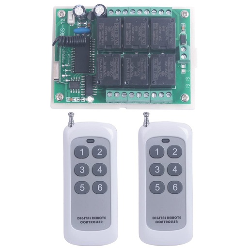 [BRSWYAQFOFYBU2T7] DC 12V 6 Channel Wireless Remote Control Switch 433MHz Transmitter and Receiver 6CH Remote Relay Switch 12V for Garage Door Window Light Motor ON Off (2X Control 433MHz)