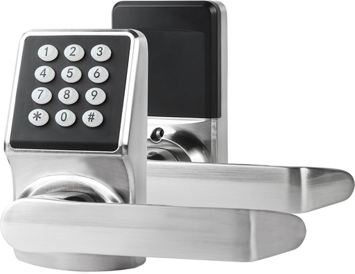 [BRSROAYDCMCBGYLB] Keyless Entry Door Lock with Handle, Keypad Lock, IC Card & Key, Easy Installation, Satin Nickel