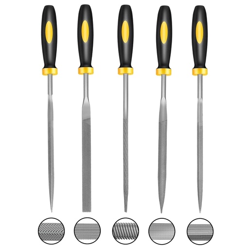 [BRSRAGQCDMNGOGQ2] Small Hand Files Set for Detail and Precise Work, Hardened Alloy Strength Steel File Tools Includes Square,Equaling,Round,Flat Warding,Triangle