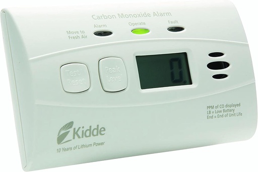 [BRSWYZA2OZ5BSYLG] Kidde Carbon Monoxide Detector with 10-Year Battery, Digital Display, 3 LEDs, Replacement Indicator, Peak Level Memory