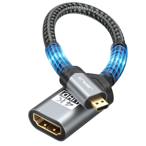 [BRSW2HQQCMIQIEI3] JSAUX Micro HDMI to HDMI Adapter, 4K@60Hz HDR 3D Dolby 18Gbps, Compatible with Raspberry Pi 5/Pi 4/Go Pro Hero/Nikon/Canon/Sony and Other Camera-Gray