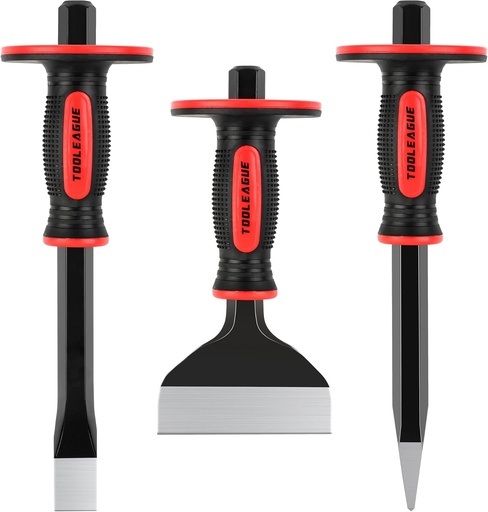 [BRSROFI7OAIAGC3D] TOOLEAGUE 3Pcs Heavy Duty Masonry Chisel Set, Stone and Rock Tool,11-Inch Point & Flat Chisel, 8-Inch Brick Chisel with Hand Protection